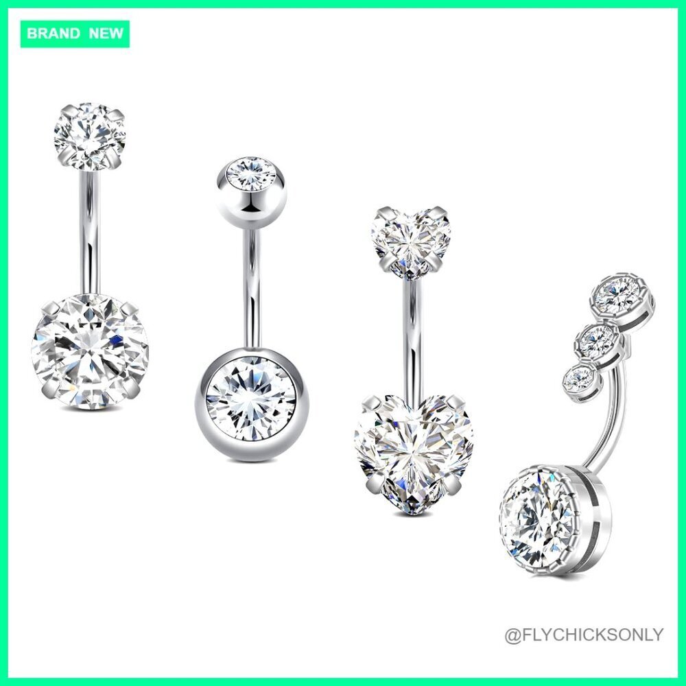 14G Stainless Steel Belly Button Rings, Heart CZ Barbell Piercing Jewelry